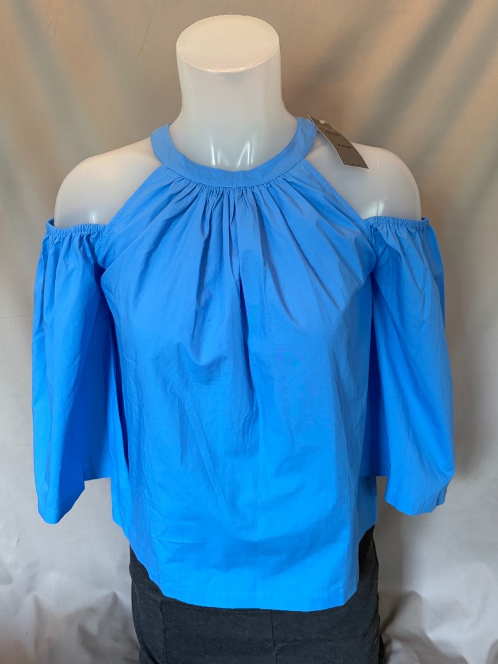 Ann Taylor Cold Shoulder Blouse with 3/4 sleeves, color Blue Size XXSP (NWT)